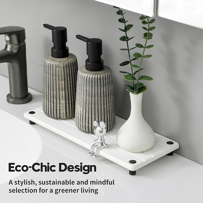Instant Dry Sink Caddy Kitchen Sink Organizer, Quick Drying Stone Tray Diatomite Sponge Holder Soap Dish, Bathroom Countertop Fast Dry Water Absorbing Vanity Rack, White, 12" x 5" - Image 4