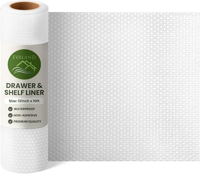 EVALAND Shelf Liner Cabinet Liner Non-Adhesive Drawer Liner 12 in x 10 FT | Non-Slip, Washable, Waterproof, Fridge Liners, Contact Paper, Shelf Liners for Cabinets, Kitchen, Refrigerator, Clear - Image 9
