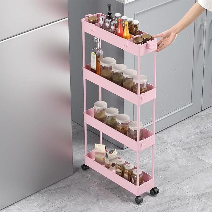 2-piece Set Slim Storage Cart 3 Tier,Bathroom Organizer Rolling Utility,Mobile Shelving Unit Slide Out for Office, Kitchen, Laundry Room & Narrow Places - Image 6