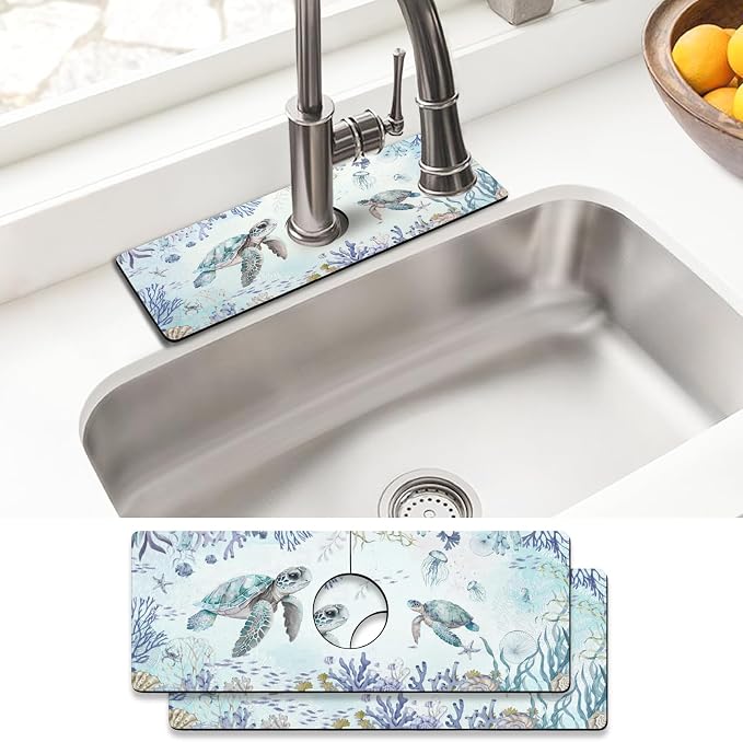 Sink Faucet Absorbing Mat, 2 Pack Drying Mat Around Faucet Sink Splash Guard Behind Faucet Sinkmat For Kitchen Bathroom Island Rv 15 * 5.5 Inch (38 * 14 cm) by BathtubMat