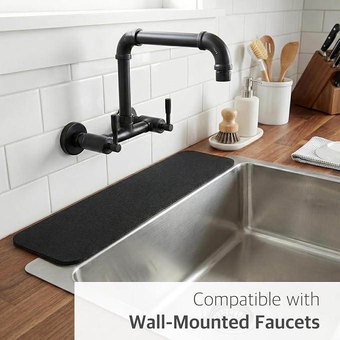 Customizable Kitchen Sink Faucet Mat: 24" Lx4 W Absorbent Splash Guard | 2PCS Non-slip Fabric Rubber Mat, Cut to Fit Oval Rectangle Square Faucet & 2,3,4 Holes Irregular Sink with Soap Dispenser - Image 7