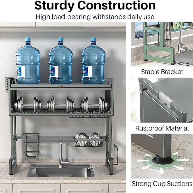 Over the Sink Dish Drying Rack 3 Tier with Dustproof Flip-Up Cover | Large Dish Drainer Storage Counter Organizer,Space-Saving Dish Rack for Dishes and Cutlery,Fits Sinks up to 36 Inches - Image 4