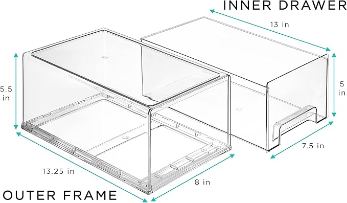 Sorbus Plastic Storage Bins Stackable Clear Pantry Organizer Box Bin for Organizing Kitchen Fridge, Food, Snack Pantry, Fruit, Vegetables, Bathroom, Wide & Narrow Deep (4 Pack) - Image 3