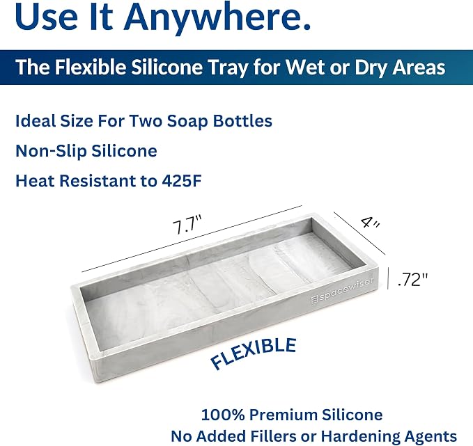 Countertop & Vanity Silicone Tray - Small 7.7" Kitchen Soap Tray | Kitchen Sink Soap Tray, Dish Soap Tray for Kitchen Counter, Bathroom Tray, Silicone Soap Dispenser Tray & Sponge Holder - Image 3