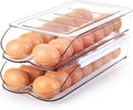 RoskDeewat Egg Holder for Fridge, Automatic Rolling Egg Container -2 Tier | Stackable Fridge Organizers and Storage with Lid, Sturdy Clear Plastic Egg Dispenser & Tray for Refrigerator by RoskDeewat