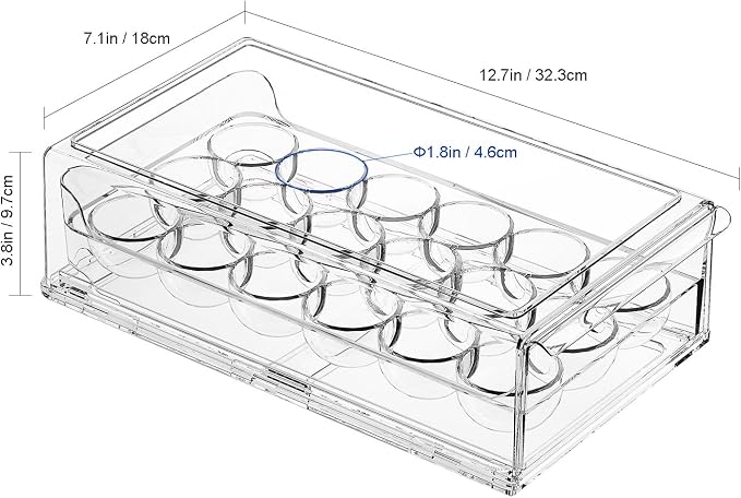 Egg Container for Refrigerator BPA Free Refrigerator Organizer Bins,Stackable Egg Holder for Refrigerator,18 Egg Tray,Clear (Pack of 2) - Image 4