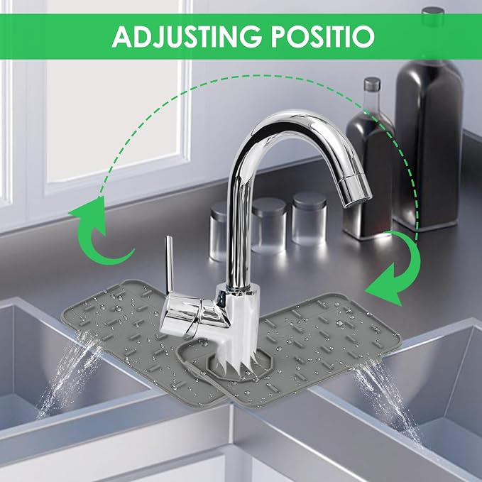 Silicone Sink Faucet Splash Guard Mat, Soap Dish Pad, Drip Catch Sponge Holder, Sink Protector Tray for Kitchen and Bathroom Countertops, 8.3 x 5.7 Inch - Image 4