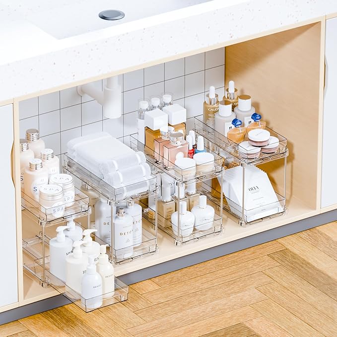 2 Tier Pull Out Cabinet Organizer and Medicine Cabinet Storage for Supplement,Vitamin,Medication and Pill Bottle,10.4" Deep Pantry Organizers Drawer,Under Sink Organizer for Bathroom,Cupboard - Image 9