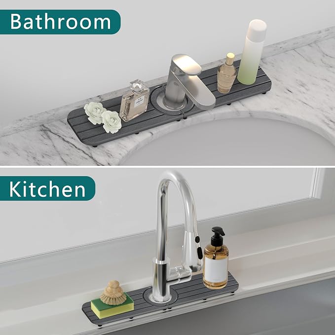 Water Absorbing Stone Kitchen Sink Mat Faucet Splash Guard for Bathroom | Quick Dry, Raised Feet, Diatomaceous Earth, Stone Faucet Mat, Sink Protector for Counter, Sink Accessories, Bathroom Decor - Image 8