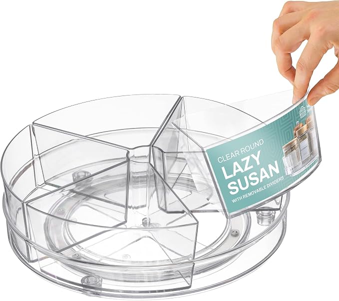Home Intuition Round Plastic Lazy Susan Turntable Food Storage Container for Kitchen (5 Removable Bin, 2 Pack) - Image 3