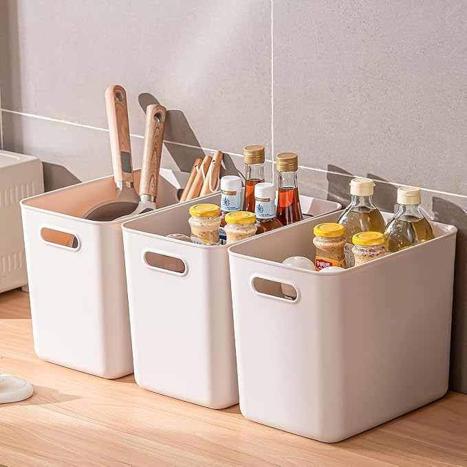 4 Piece Plastic Storage Bins with Lids,11.8 x 8 x10 Inch Versatile Kitchen Pantry Organization and Storage,for Plastic Storage Container Under Bed,Under Sink Bathroom Organizer (Light grey, 4L) - Image 3
