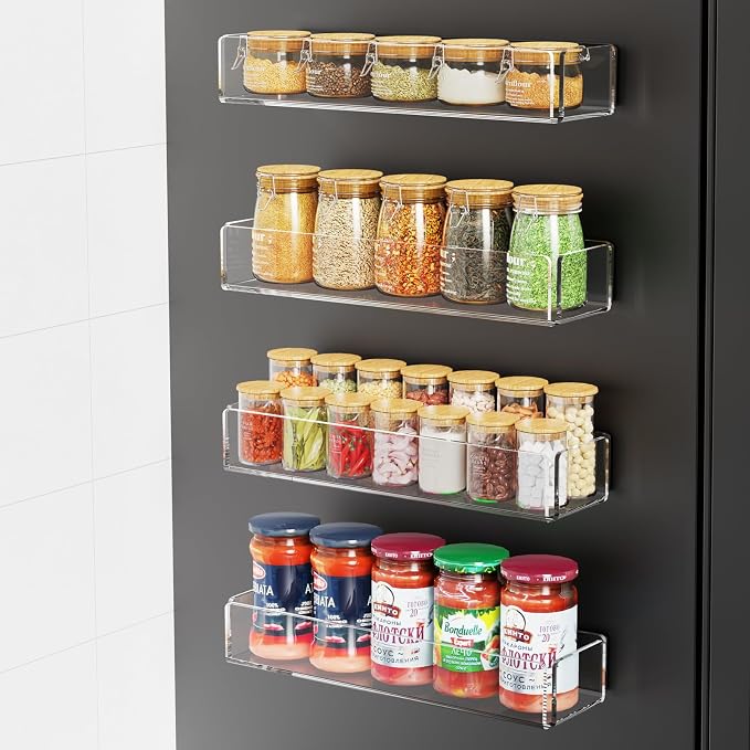 4 Pack Acrylic Spice Racks for Refrigerator and Oven, Magnetic Fridge Organizers and Storage, Clear - Image 6