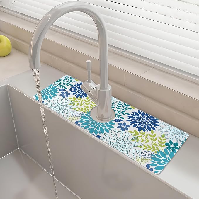 15" X 5.5" Kitchen Sink Splash Guard Faucet Mat Floral Super Absorbent Fast Drying Faucet Guard & Draining Mat Sink Splash Guard Behind Faucet for Kitchen, Bathroom by Unknown