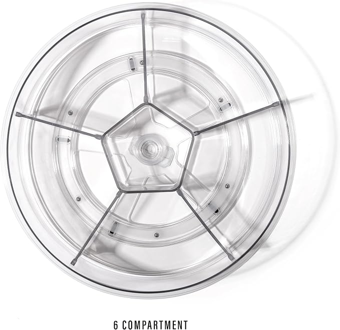 BINO Plastic Round Turntable Organizer with 6 Compartments - Clear | Spinning Divided Turntable Container | Rotating Organizer Storage for Bottle Condiments Fridge Kitchen Counter Pantry Bathroom - Image 3