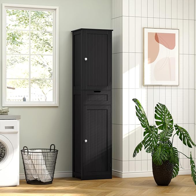 Iwell 67" H Bathroom Storage Cabinet, Tall Bathroom Cabinet | Narrow Storage Cabinet with Doors and Drawer, Adjustable Shelves, Floor Cabinet for Bathroom, Living Room, Kitchen - Image 9