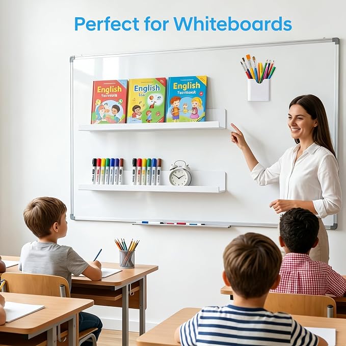 2 Pack 13.5" Metal Magnetic Bookshelf for Whiteboard, Strong Reusable Magnetic Display Shelf, Holds up to 12 lbs, Storage Organizer for Classroom, Kids Room, Office, Kitchen & Garage - Image 5