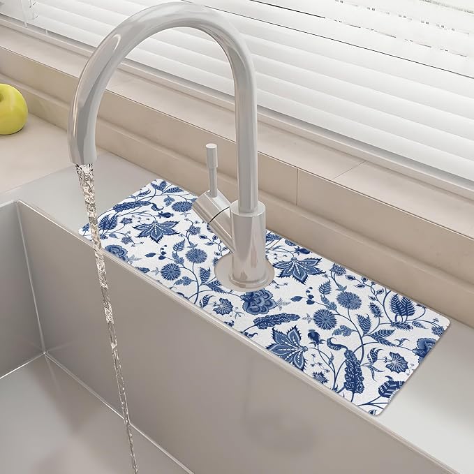 15" X 5.5" Kitchen Sink Splash Guard Faucet Mat Floral Super Absorbent Fast Drying Faucet Guard & Draining Mat Sink Splash Guard Behind Faucet for Kitchen, Bathroom by Unknown