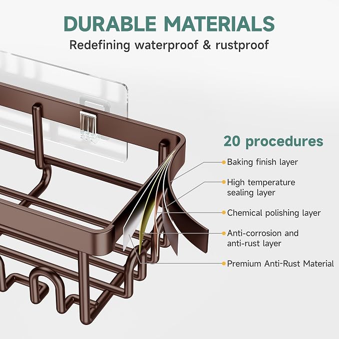 Veken Shower Caddy 6-Pack, No Drilling & Rustproof, Waterproof Adhesive Shelves Rack with Soap Holder, Large Capacity Bathroom Organizers and Storage, Wall-Mounted Kitchen & Home Decor - Image 4
