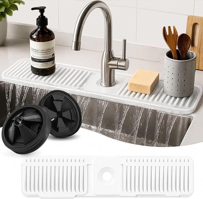 24 Inch Silicone Faucet Mat for Kitchen Sink Splash Guard, W/Sink Baffle | BPA-free silicone, Heat-resistant, non-slip, and built to withstand daily kitchen use, dishwasher safe and simple to rinse by Unknown