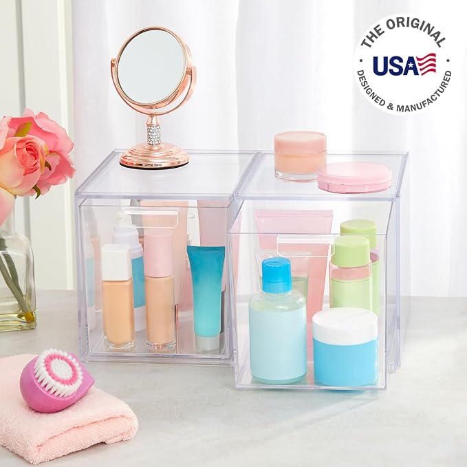 STORi Audrey Stackable Bin Clear Plastic Organizer Drawers | 2 Piece Set | Organize Cosmetics and Beauty Supplies on a Vanity | Made in USA (Pack of 6) - Image 4