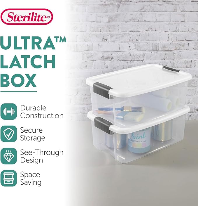 Sterilite Ultra Latch Box with Lids for Home and Office, 18 Quart, 6-Pack | Heavy-Duty and Stackable Plastic Containers with Latches for Closet, Cabinet, Bedroom, Bathroom and Dorm Room Organization - Image 2