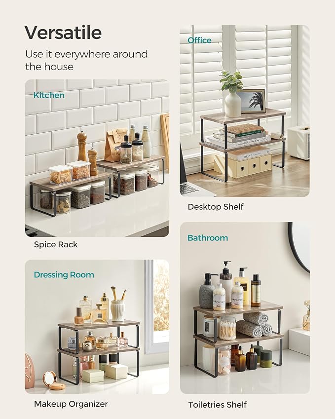 SONGMICS Cabinet Organizer Shelf, Set of 2 Spice Rack, Kitchen Storage | Kitchen Counter Storage Spice Rack, Particleboard, Steel, Heather Greige and Matte Black, BYSTRO Collection UKCS200X02 - Image 3