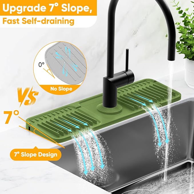 17.7'' Faucet Mat for Kitchen Sink Splash Guard[7° Slope Fast Self-draining][Snap Lock Fit] Folding Kitchen Sink Faucet Mat Splash Guard Kitchen Sink Area Water Splash Guard Behind Faucet Draining Mat - Image 2