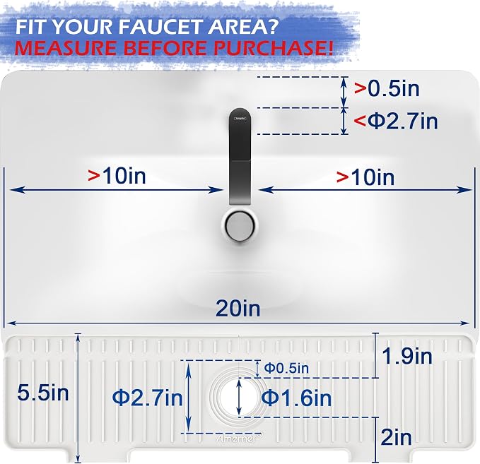 Kitchen Sink Splash Guard, 20IN Longer Silicone Faucet Guard & Draining Mat, Bathroom and Kitchen Sink Organizer, Sink Faucet Mat Water Splash Guard Behind Faucet Accessories Gadget, 20” x 5.5”, White - Image 2