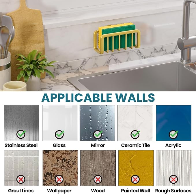 TAILI Rustproof Sponge Holder for Kitchen Sink with Suction Cup-Gold | Rustproof Aluminum Sink Caddy for Sponges, Brushes, Stoppers & Scrapers,Removable Ventilated Quick-dry Design, Holds Up 11lbs - Image 8