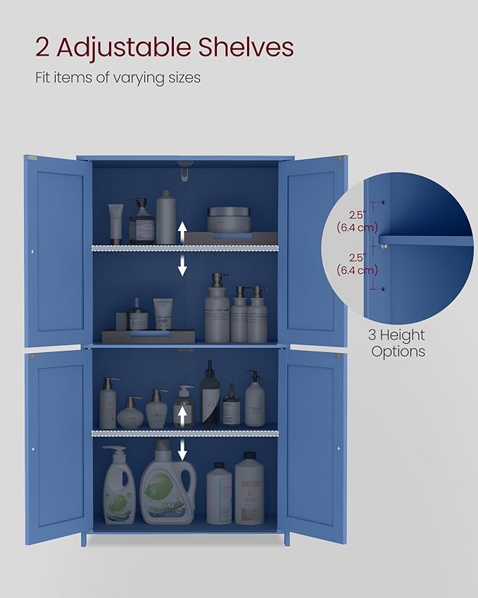 VASAGLE Floor Storage Cabinet, 2 Adjustable Shelves, 4 Doors,42.7" H | Freestanding Organizer Unit, Kitchen, Bathroom, Living Room, Bijou Blue, SIREN Collection UBBC553QE01S - Image 4