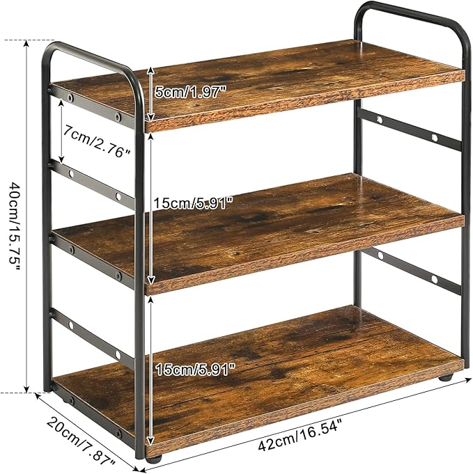 IBUYKE Counter Shelf,Kitchen Organization and Storage,Brown TWJ001H | 3-Tier Bathroom Countertop Organizer Tray Makeup Shelf Counter Standing Spice Rack Storage Shelf Cosmetic Holder - Image 3