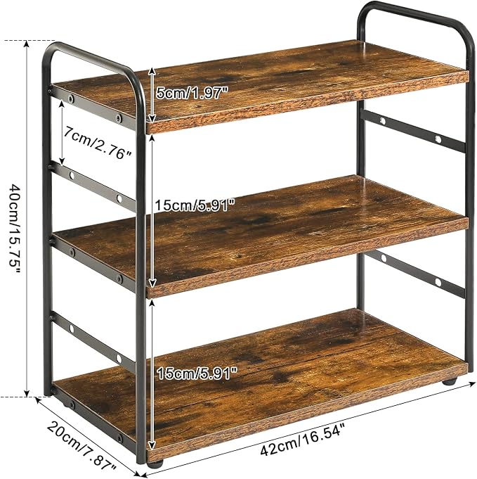 IBUYKE Kitchen Countertop Standing Storage Shelf,Set of 2,Brown TWJ001H-2 | 3-Tier Bathroom Counter Organizer Tray Countertop Storage Shelf Counter Standing Rack Cosmetic Holder - Image 3