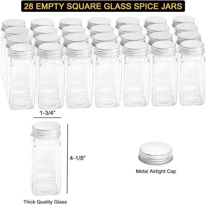 SpaceAid Spice Rack Organizer with 21 Spice Jars, 386 Spice Labels, Chalk Marker and Funnel Set for Cabinet, Countertop, Pantry, Cupboard or Door & Wall Mount - 21 Jars, 13.4" W × 9" H, Black - Image 4