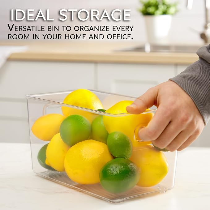 Set of 4 Clear Plastic Storage Bins With Handles, Containers To Organize Pantry, Fridge, Cabinet, Kitchen, Countertop, Closet, Cupboard, Home Organization and Storage - Image 5