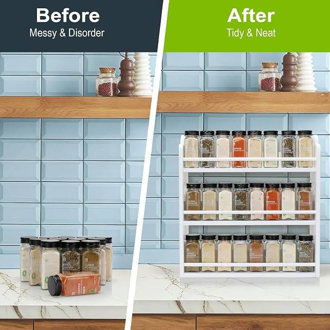 3-Tier Bamboo Spice Rack, Wall Mount & Countertop Spice Organizer | Seasoning Jars Rack Shelf Spice Organizer for Kitchen, Spice Storage Holder with handles, Front and Rear Protective Design - Image 4