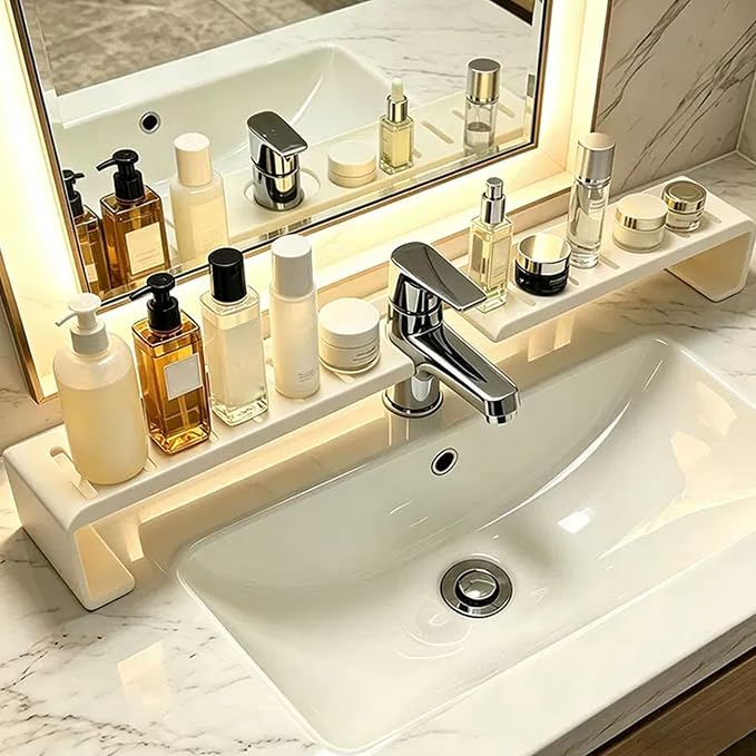 Vertical Faucet Storage Rack, Over the Sink Shelf, White, 19.6in/50cm | No-Drill Faucet Rack for Bathroom & Kitchen Countertop ,Space-Saving Toiletry Organizer- Easy Drainage, 50cm/60cm - Image 5