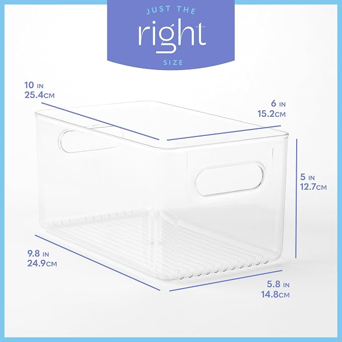 Plastic Food Storage 2 Pack Clear Container Bin with Handles for Organizing Kitchen, Pantry, Refrigerator, Freezer, Pantry, Cabinet, Closet, Bathroom. 10”x6”x5” - Image 3