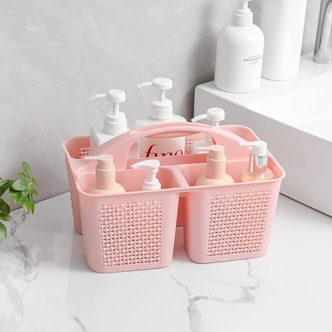 Plastic Portable Shower Caddy Basket with Handle, 3 Compartments, Pink | Storage Organizer with Drain Holes, Sturdy and Durable For Bathroom, Kitchen, College Dorm, Sink, Camping - Image 2
