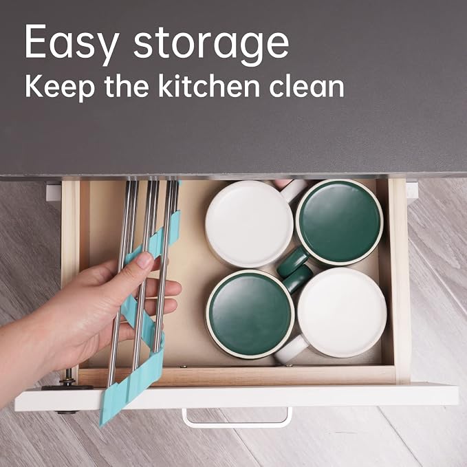 Tomorotec Green Triangle Roll-Up Dish Drying Rack for Sink Corner - Small, Foldable, Stainless Steel, Multipurpose Kitchen Drainer Caddy, Trivet, Rustproof Organizer, Storage Shelf | BPA-Free Food-Grade Silicone Edges Foldable Waterproof Rustproof Heav... - Image 6