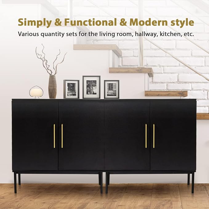 Set of 2 Black Storage Cabinet with Doors, Modern Accent Cabinet, Free Standing Cabinet with Adjustable Shelf, Wooden Buffet Sideboards for Living Room, Kitchen, Dining Room, Entryway - Image 4