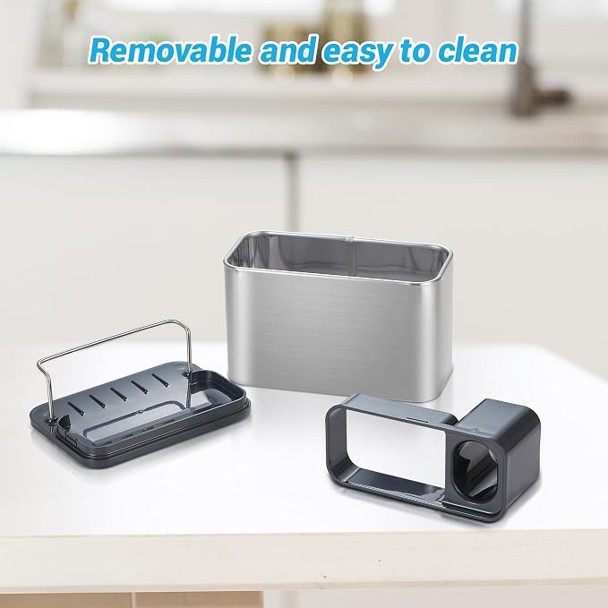 Kitchen Sink Organizer Stainless Steel, Stainless Steel Kitchen Sink Organizer, Compact Multi-Compartment Caddy for Sponges, Brushes & Cleaning Supplies, Rust-Resistant, Easy to Clean - Image 6