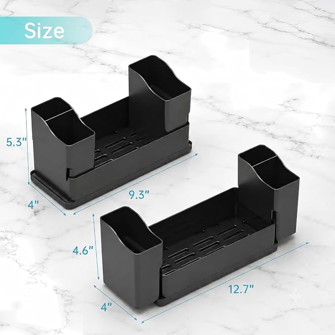 Sponge Holder for Kitchen Sink with Drying Stone, Black | Kitchen Caddy Sink Organizer, 2 Removable Cups, Premium ABS, Anti-Slip, 12.7" Sponge and Soap Holder for Kitchen Counter - Image 8