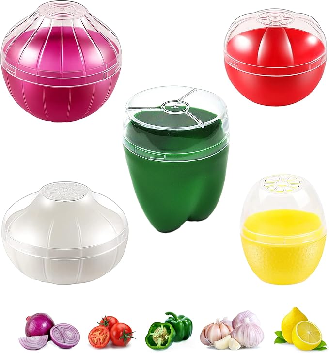 Fruit and Vegetable Shaped Savers Storage Containers for Fridge Vegetable | Magicaleast Onion Tomato Lemon Green Pepper and Garlic Containers by Magicaleast