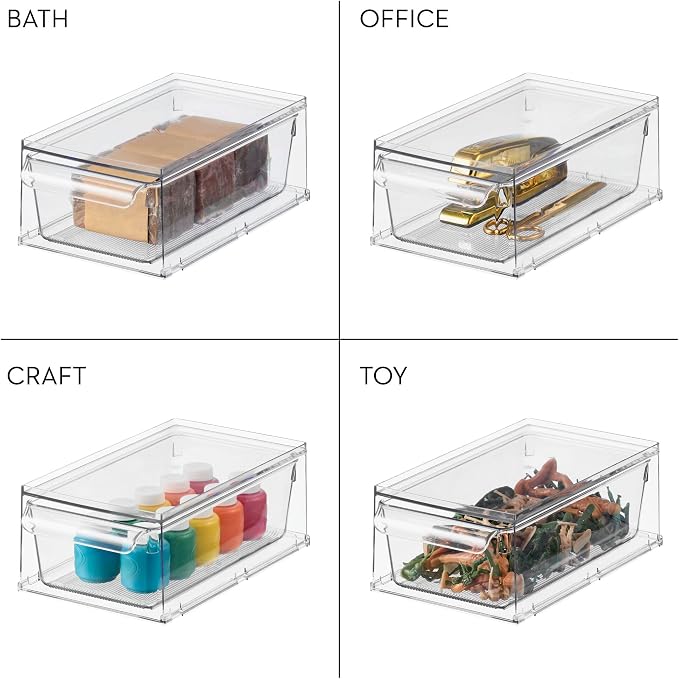 iDesign Stackable Kitchen Storage Drawer, Set of 4, Clear | For Fridge, For Pantry, For Under-Sink, For Cabinet - Image 5
