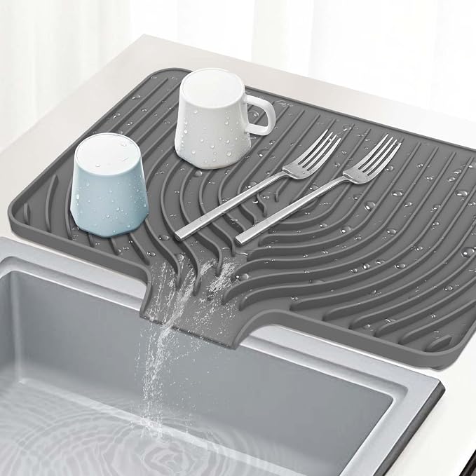 GUUKIN Dish Drying Mat, 17.7" x 11.8 " Drying Matt Kitchen Counter, Dish Drying Rack Mat, Easy Clean Pad for Countertop Protection, Multi-Functional Use (Grey) by GUUKIN