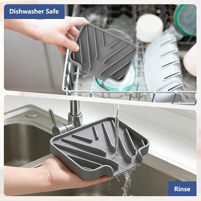 JACZZO Silicone Soap Dish for Shower and Bathroom - Small Bar Soap Holder with Self Draining Spout - Non-Slip Sink Tray Organizer for Kitchen Counter and Narrow Ledge, Gray (3.5" x 5") - Image 5