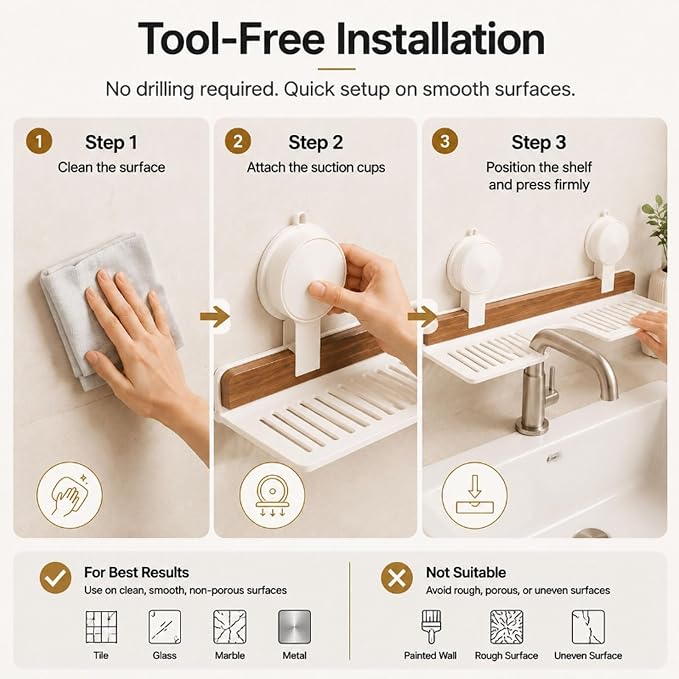 Bathroom Over Sink Shelf, 15.7 Inch No Drill Sink Organizer | Bathroom Counter Storage Rack for Toothbrush, Soap, Skincare and Accessories - Image 6