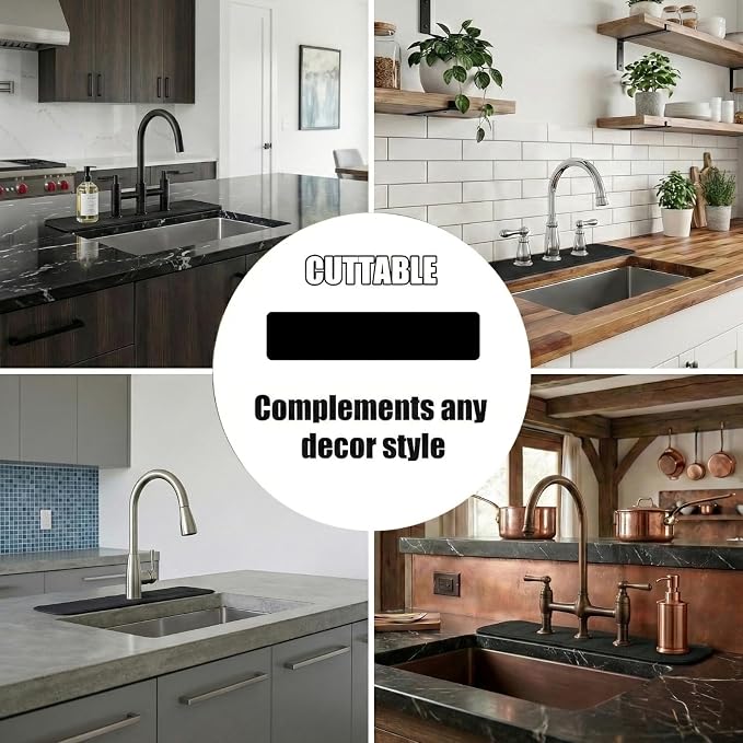 Customizable Kitchen Sink Faucet Mat: 24" Lx5.5 W Absorbent Splash Guard | Non-slip Fabric Rubber Mat, Cut to Fit Oval Rectangle Square Faucet & 2,3,4 Holes Irregular Sink with Soap Dispenser Air Gap - Image 3