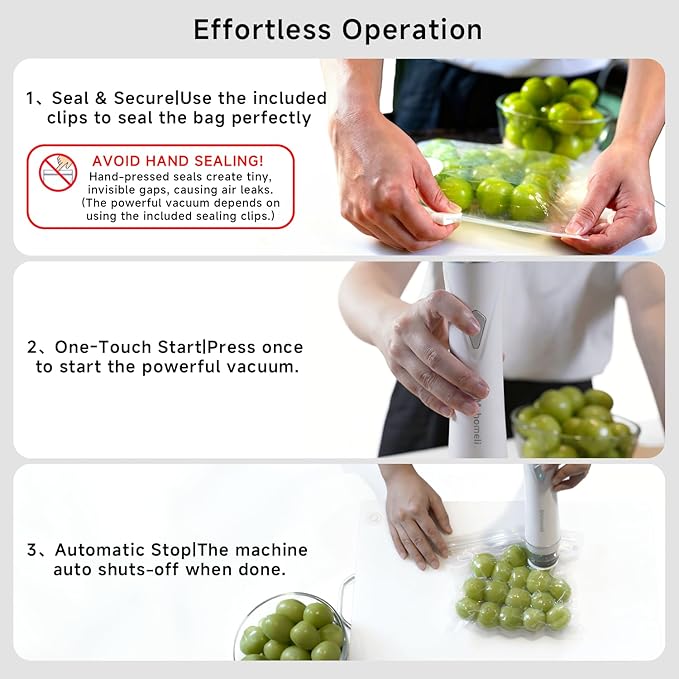 Compact Handheld Vacuum Sealer for Food with 10 Reusable Bags | Powerful 60 kPa suction, Keeps food fresh up to 6X longer, Cordless handheld design, Ideal for meal prep and food storage - Image 4