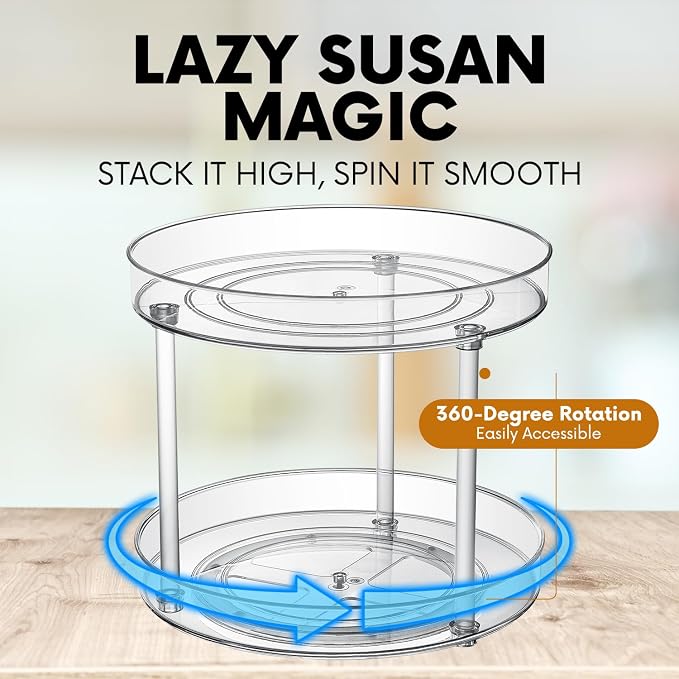 Clear Lazy Susan Turntable Organizer, Rotating Spice Rack Kitchen Pantry Organization and Storage, Medicine Cabinet Organizer, Cosmetic Makeup Organizer for Vanity, Perfume, Bathroom, Refrigerator - Image 3